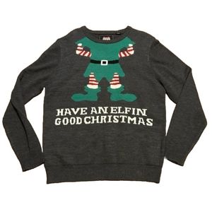 Have An Elfin Good Christmas Ugly Christmas Sweater Size XL Charcoal Gray Elf